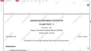 DATABASE MANAGEMENT SYSTEMS | CLASS TEST 1, 2, 3, 4, 5, 6, 7, 8, 9, 10 | 2025