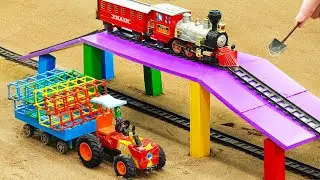 DIY Mini Tractor Build mini train overpass with reinforced concrete pillar |@DIYMiniConstructions