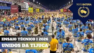 Bateria da Unidos da Tijuca no ensaio técnico para o carnaval 2026