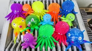 SHREDDING OCTOPUS FAMILY! SQUISHY TOYS EXPLODING WITH SLIME