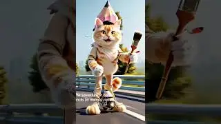 Pink colour pencil is having fun day #catlovers #cats  #dancemoves #ai #art #funnycats #motorcycle