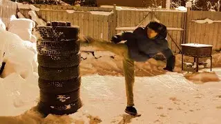 Punching and kicking techniques on slippery surfaces. Training exercises.