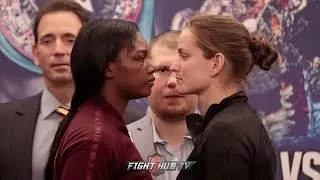 CLAREESA SHIELDS MEAN MUGS FEMKE HERMANS DURING FINAL PRESSER FACE OFF