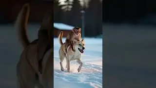 Cute money riding on dog #dogs #monkey #shorts#funny animals#funny dogs#funny  money#funny video