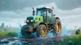 Rainy Ride for the Muddy Tractor | Fun Farm Song for Kids | Nursery Rhymes & Rain Songs