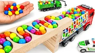Marble Run ☆ Colorful Marbles Rolling on Wooden Track - Satisfying Video
