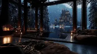 Safe Inside the Cozy Lake Cabin 🔥 Heavy Thundersnow & Howling Blizzard over Frozen Lake