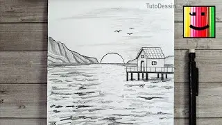 Tutoriel dessin | Jolie maison près d’un lac étape par étape