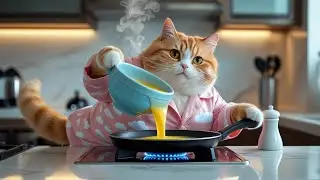 Cat Eats Omelette&hellip; Then Farts! 😂💨🍳 | Funniest Morning Routine #cat #ai #catcooking