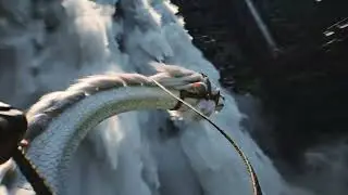 Epic First-Person Dragon Flight Over Ancient Waterfall Fortress