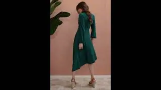 Gorgeous long-sleeve dark green wrap dress