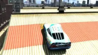 Fourteen jumps Dinoco McQueen crash test Disney car springboards