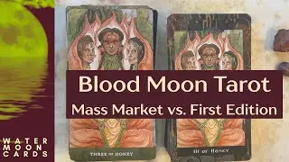 Blood Moon Tarot: first vs. second edition comparison. CW: snakes, eyeballs, moths.