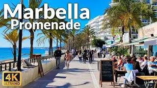 Walking on Marbella Promenade, Malaga, Spain in January 2023 (4K Ultra HD)