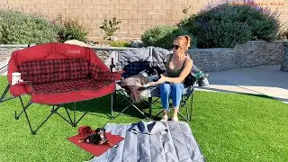 Double Camping Chair Padded Loveseat &ndash; Oversized 2 Person Folding Outdoor Camp Couch