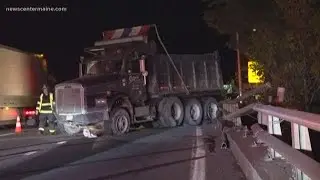Truck nearly goes over I-95 guard rail in Bangor
