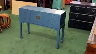 Oriental Bright Blue Long Moon Face 4 Drawers Slim Foyer Table cs7761
