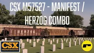 CSX Manifest Freight Train M57527 With Herzog Ballast Cars On Rear