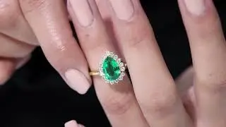 Created Emerald Teardrop Halo Ring for Women (7X10 MM Pear, Statement Engagement Jewelry for Her