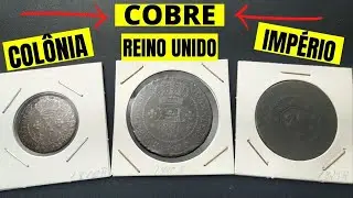 MOEDAS DE COBRE! MOEDAS ANTIGAS DE COBRE. MOEDA DE COBRE DO BRASIL COL&Ocirc;NIA, REINO UNIDO E IMP&Eacute;RIO