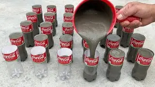 Reuse old plastic bottles to make unique cement flower pots - Garden decoration project