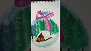 world inside of a crystal ball #exo #snow #sketch #painting #youtubeshorts #christmas #shorts