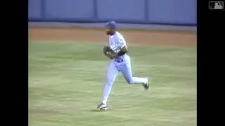 Brian McRae (KC) makes a diving catch to rob Bernie Williams of a hit (8/14/81)