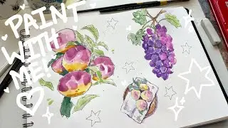 paint with me, cute watercolour fruit sketches