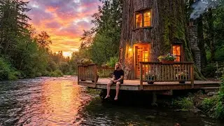 I Built an Amazing Tree House by the River - Building a House in the Forest ASMR