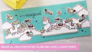 Magical Unicorn Picnic Slimline Card | Lawn Fawn | Ohuhu Brush Tip Markers