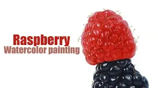 Hyperrealism watercolor painting Raspberry. 극사실 수채화 라즈베리 그리기.