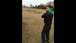 Slow motion, smash the ice with a big stone!