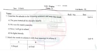 Class 5 english 3rd unit test 2025 // class 5 english 3rd unit test 2025 question paper
