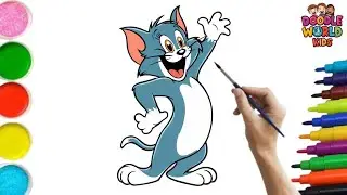 How to Draw Cute Smile Tom 🐱🐭 | Easy Cartoon Drawing for Kids | Doodle World Kids