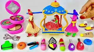 DIY How To Make Polymer Clay Miniature Makeup Set with Pink Dress,Eyeshadow, Shoes,Bag | makeup kit