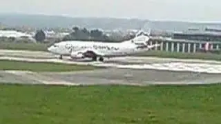BMI Baby 737-500 take-off from Aberdeen Airport