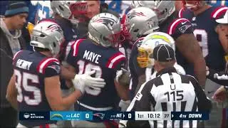Drake Maye gets injured on a BIG HIT goes to the medical tent vs Chargers