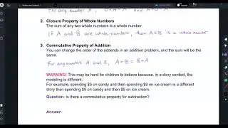 Addition Properties of Zero, Closure, and Commutative Property