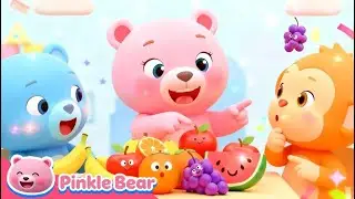 Learn Fruits for Kids | Apple Banana Orange Song 🍎🍌🍊 | Pinkle Bear & Family