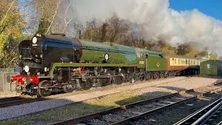 1Z93 35028 CLAN LINE AMAZING IN THE SUN AS IT STEAMS PAST TEMPLECOMBE HEADING TOWARDS SHERBORNE