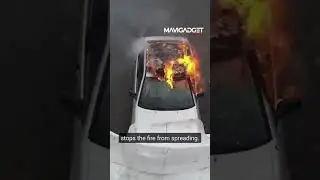 This blanket extinguishes a car fire in 20 seconds.