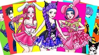HUNTRIX DRESS-UP KUROMI & MY MELODY OUTFIT |KPOP DEMON HUNTERS | FASHION STICKER BOOK DIY