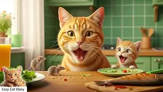 Мама-кошка и котёнок готовят, убирают и отпускают мышей | Уютный урок 🐭💛