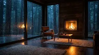 Deep Comfort: Heavy Rainfall, Modern Wood Cabin with Fire, Fall Asleep and Stay Asleep ⛈️🔥