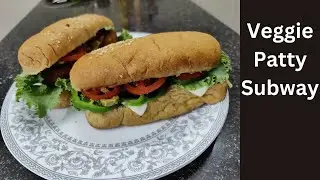 Veggie Patty Sandwich | Subway Style Veggie Delight | Homemade Veggie Sub-Sandwich
