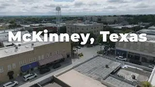 Aerial Perspective of McKinney Courthouse with Water Tower Backdrop
