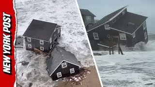 Dramatic Moment North Carolina Homes COLLAPSE into Ocean from Hurricane Winds