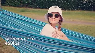 SUNCREAT Double Hammock w/ Curved Bamboo Spreader Bar, Bag and Tree Straps