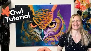 Owl Acrylic FALL 🍁 Painting Tutorial (EASY) Step-by-Step | Animal Art Therapy