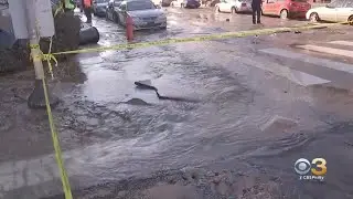 Massive Water Main Break Causes Major Flooding In Kingsessing